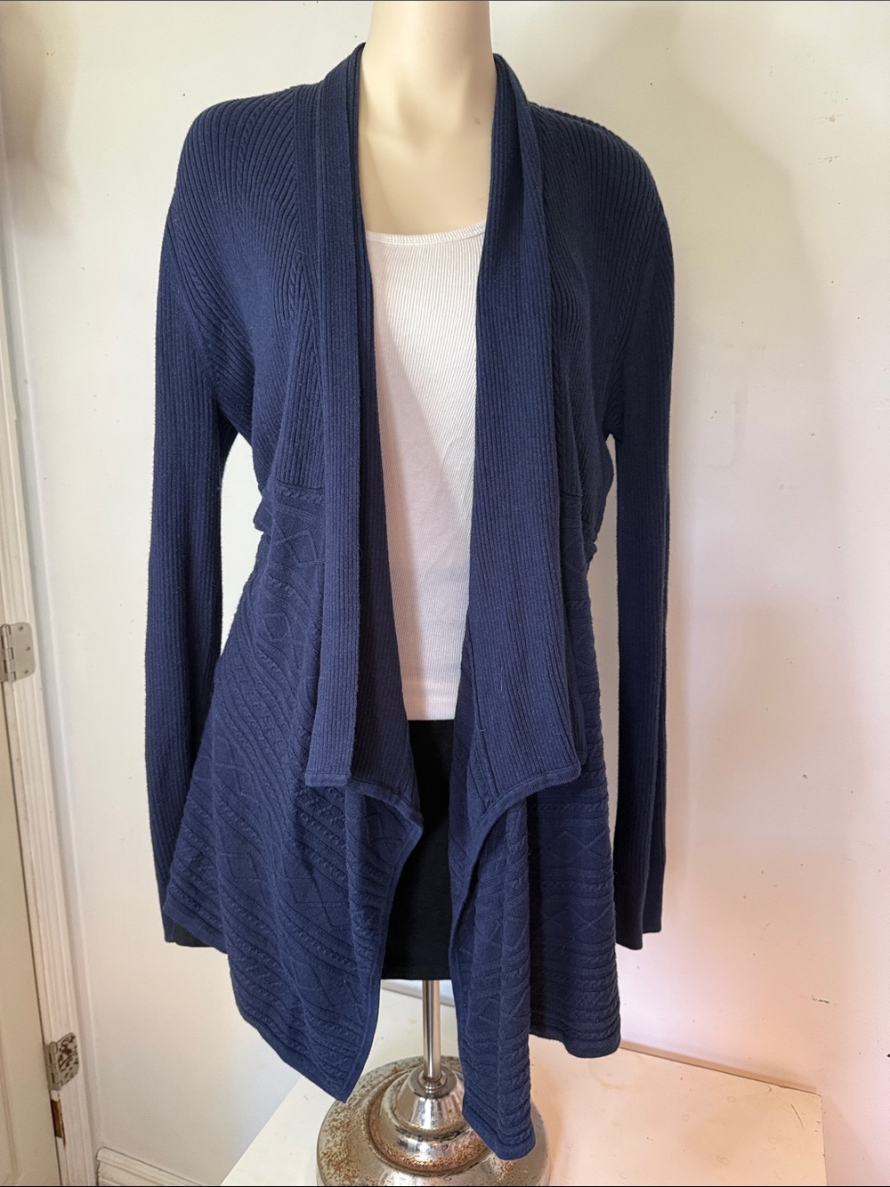 Denver Hayes Navy Draped Open-Front Cardigan